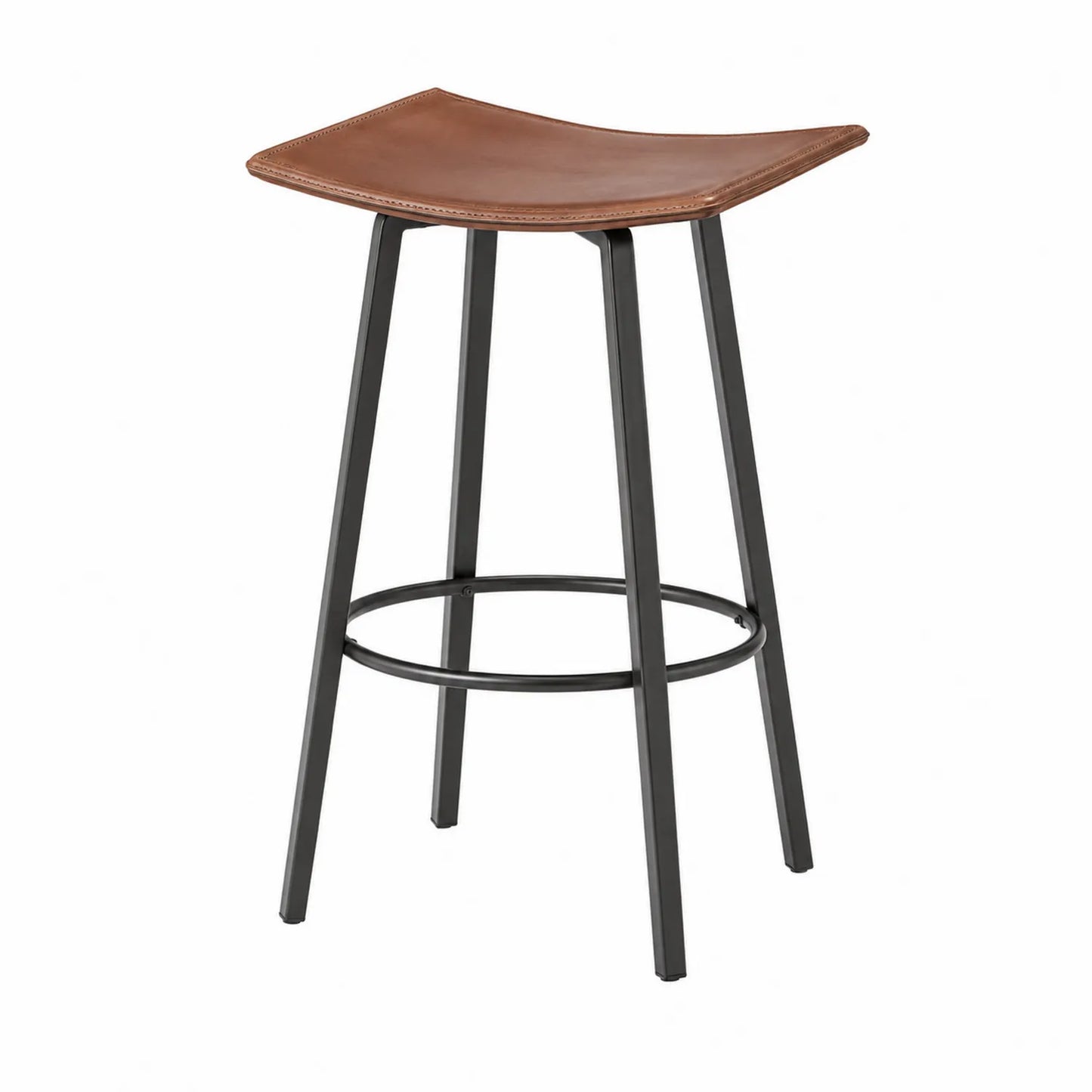 Barhocker aus Leder Braun mit schwarzem Metallgestell