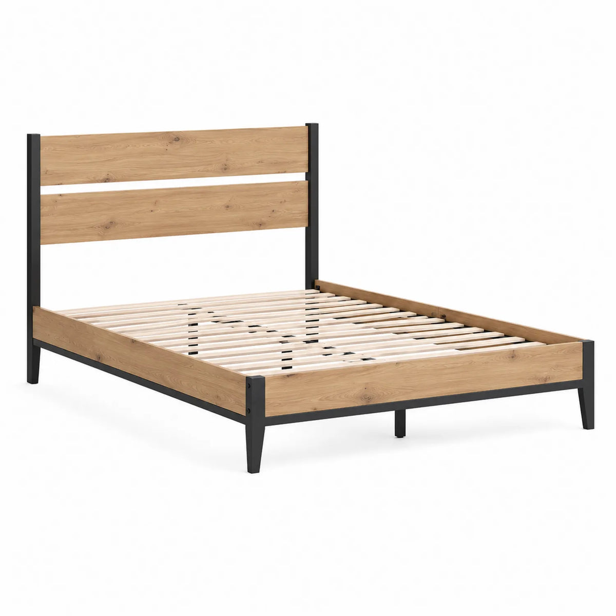 Doppelbett aus Metall und Holz mit Birkenlattenrost
