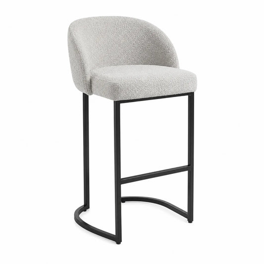Barhocker aus Stahl mit Bouclé-Stoff Beige und Rückenlehne 74cm