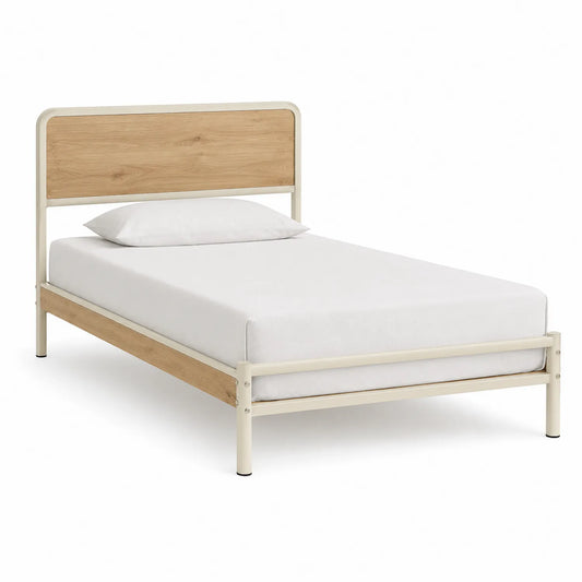 Einzelbett Metall und Holz Beige 200x90 cm