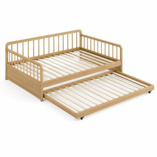 Bettgestell mit Ausziehbett aus Eiche