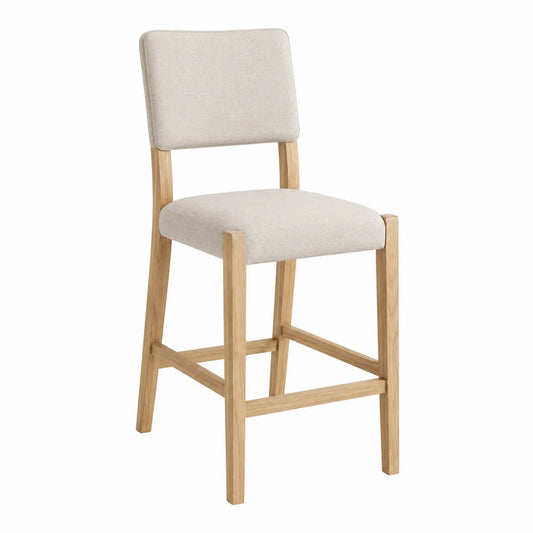 Barhocker aus Eichenholz mit Polyester Sitz Beige