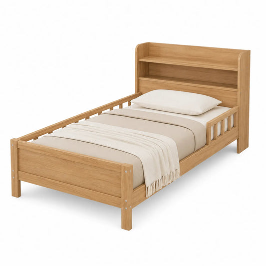 Einzelbett aus Eichenholz mit Regal 200x90cm