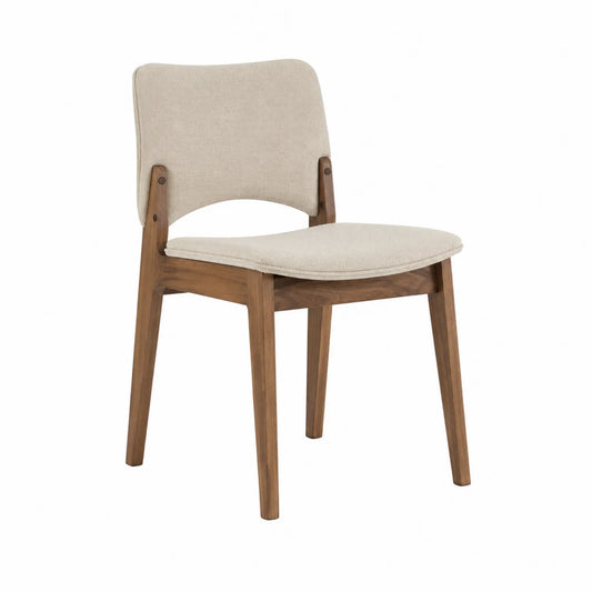 Esszimmerstuhl aus Holz und Leinen Beige