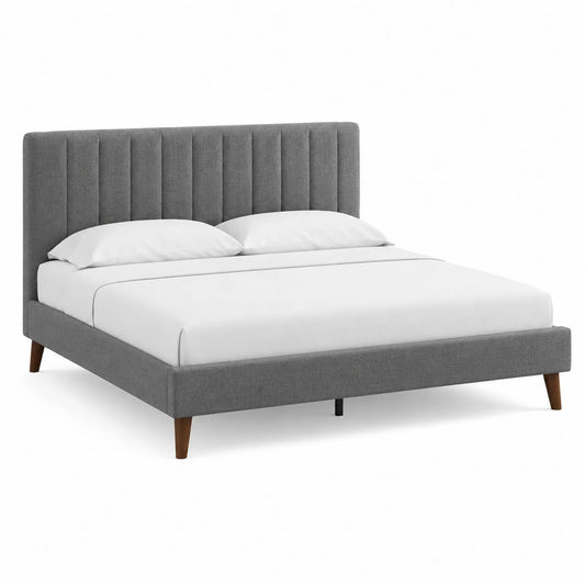 Polsterbett Stoff Grau 200x180 cm mit hohem Kopfteil