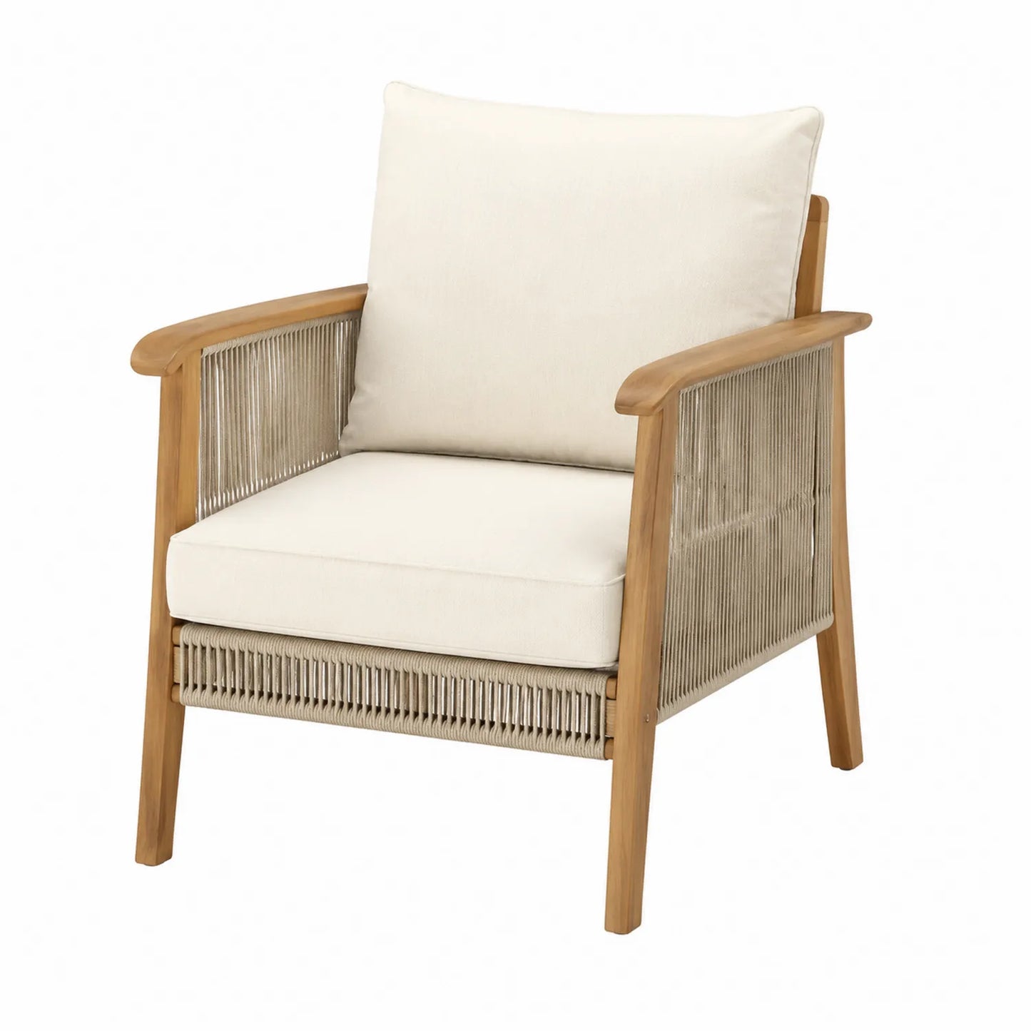 Teakholz Stuhl mit Baumwollkissen Beige Outdoor 85cm