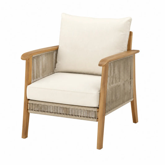 Teakholz Stuhl mit Baumwollkissen Beige Outdoor 85cm