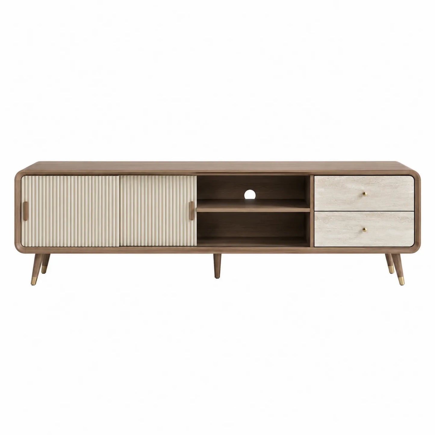 Fernsehschrank mit Holzfurnier Braun und Schiebetüren