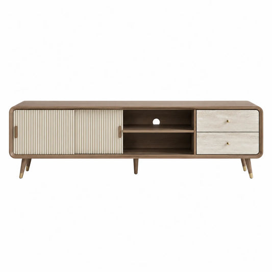 Fernsehschrank mit Holzfurnier Braun und Schiebetüren