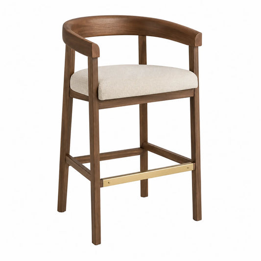 Walnuss Barhocker mit Polyestergewebe Beige 98cm