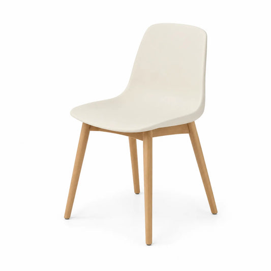 Esszimmerstuhl aus Polypropylen mit Holzbeinen Beige