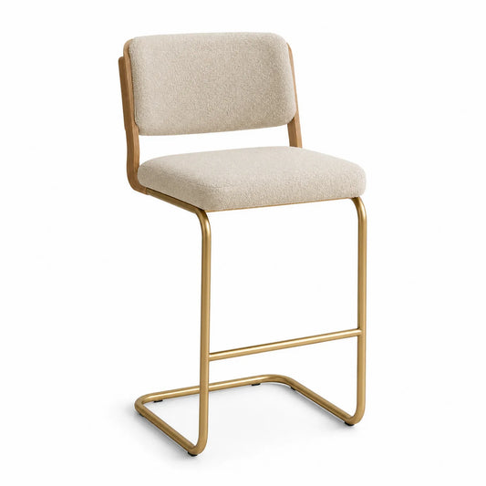 Esszimmerstuhl mit Polyesterbezug und Metallrahmen Beige-Gold