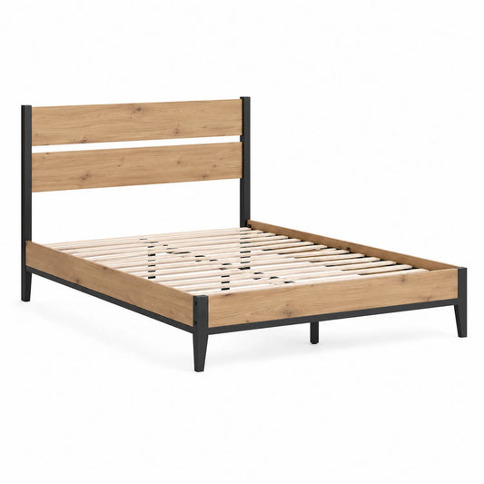 Doppelbett aus Metall und Holz mit Birkenlattenrost